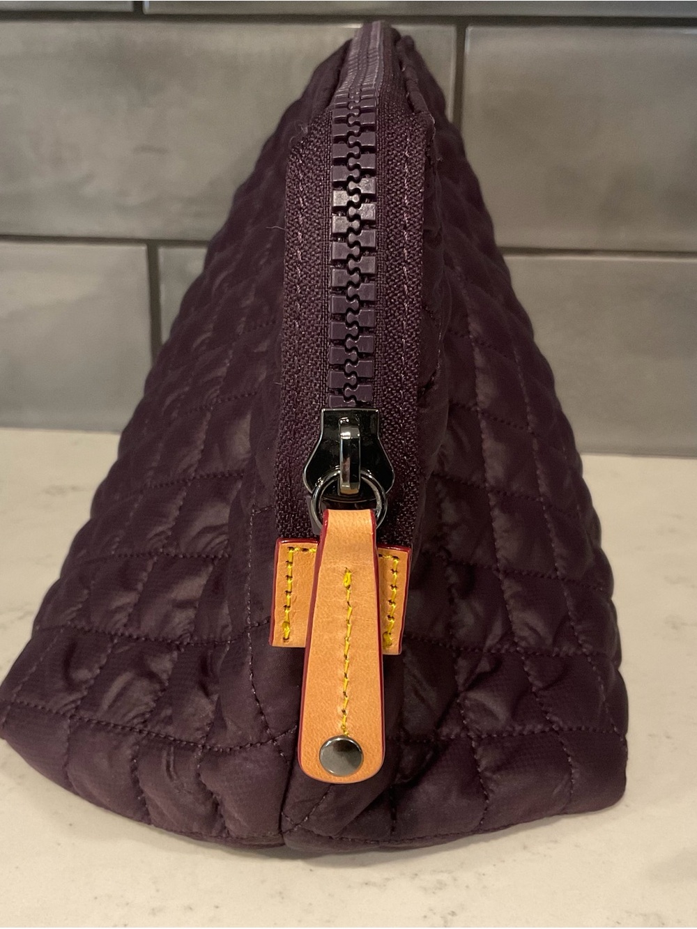 MZ Wallace Large Zoey Zip Pouch Cosmetic Bag Raisin - Picture 4 of 11
